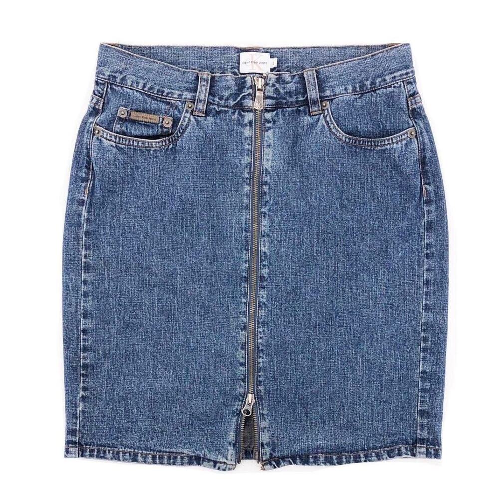 Y2K Calvin Klein CK denim zip front mini jean skirt 2000s vintage